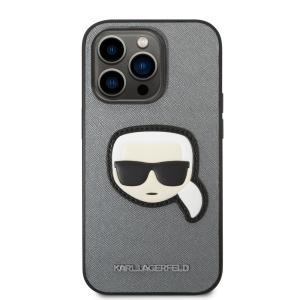 Husa pentru iPhone 14 Pro - Karl Lagerfeld Saffiano (KLHCP14LSAPKHG) - Silver Karl`s Head - Img 3