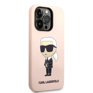 Husa pentru iPhone 14 Pro - Karl Lagerfeld Silicone (KLHCP14LSNIKBCP) - Pink Ikonik - Img 7