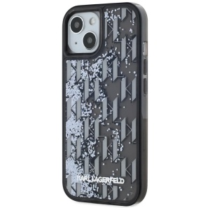 Husa pentru iPhone 15 - Karl Lagerfeld Hardcase Liquid Glitter (KLHCP15SLKLGKCCK) - Monogram - Img 4