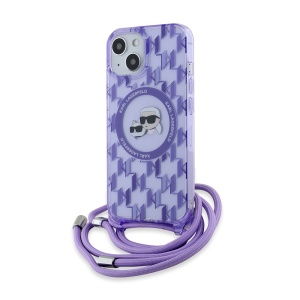 Husa pentru iPhone 15 - Karl Lagerfeld IML Crossbody MagSafe (KLHMP15SHCKCKLCU) - Purple Mono Karl&Choupette