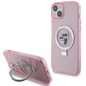 Husa pentru iPhone 15 Plus - Karl Lagerfeld Hardcase Ring Stand MagSafe (KLHMP15MHMRSKCP) - Pink Karl&Choupette