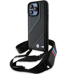 Husa pentru iPhone 15 Pro - BMW Leather M Edition Carbon Stripe & Strap (BMHCP15L23PSCCK) - Black - Img 1