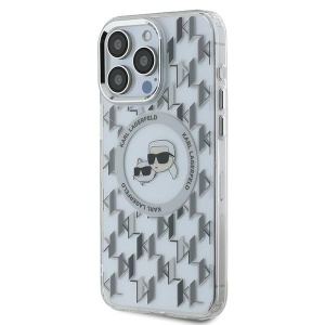 Husa pentru iPhone 15 Pro - Karl Lagerfeld IML MagSafe (KLHMP15LHMCKMHT) - Transparent Monogram Karl&Choupette Head - Img 5
