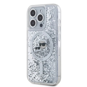 Husa pentru iPhone 15 Pro - Karl Lagerfeld Liquid Glitter MagSafe (KLHMP15LLGKCSGH) - Transparent Karl&Choupette Head - Img 2