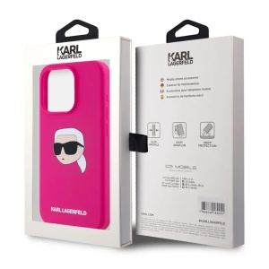 Husa pentru iPhone 15 Pro - Karl Lagerfeld Silicone MagSafe (KLHMP15LSKHPPLF) - Fuchsia Karl`s Head - Img 5