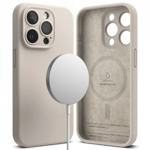 Husa pentru iPhone 15 Pro Max - Ringke Silicone Magnetic MagSafe - Stone - Img 1