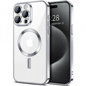 Husa pentru iPhone 15 Pro Max - Techsuit Luxury Crystal MagSafe - Silver - Img 1