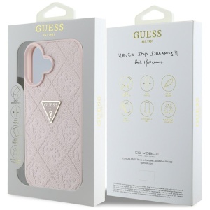 Husa pentru iPhone 16 - Guess Leather Hot Stamp 4G Pattern Triangle Metal Logo (GUHCP16SPGP4STRP) - Pink - Img 7
