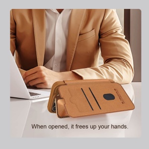 Husa pentru iPhone 16 - Nillkin Qin Prop Leather Case - Brown - Img 7