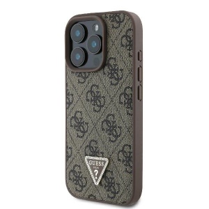 Husa pentru iPhone 16 Pro - Guess Leather 4G Triangle Strass (GUHCP16LP4TDPW) - Brown - Img 5