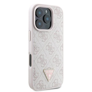 Husa pentru iPhone 16 Pro - Guess Leather 4G Triangle Strass (GUHCP16LP4TDPP) - Pink - Img 4