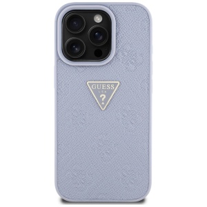 Husa pentru iPhone 16 Pro - Guess Leather Hot Stamp 4G Pattern Triangle Metal Logo (GUHCP16LPGP4STRU) - Light Purple - Img 3