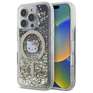 Husa pentru iPhone 16 Pro - Hello Kitty Hardcase Liquid Glitter Fever MagSafe (HKHMP16LLGDIK) - Black/Gold - Img 1