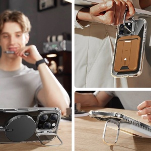 Husa pentru iPhone 16 Pro Max + Folie - ESR Classic Hybrid HaloLock Kickstand - Clear - Img 5