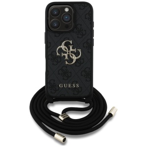 Husa pentru iPhone 16 Pro Max - Guess Hardcase 4G Big Logo with Cord Strap (GUHCP16XP4GMGCRK) - Black - Img 1