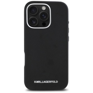 Husa pentru iPhone 16 Pro Max - Karl Lagerfeld Saffiano Full Wrapped Elongated Metal Logo MagSafe (KLHMP16XPSAFWMCK) - Black - Img 3