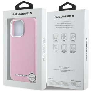 Husa pentru iPhone 16 Pro Max - Karl Lagerfeld Saffiano Full Wrapped Elongated Metal Logo MagSafe (KLHMP16XPSAFWMCP) - Pink - Img 7