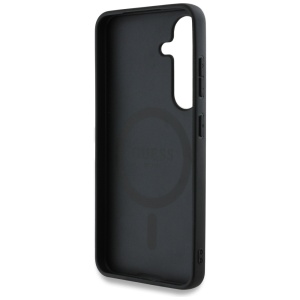 Husa pentru Samsung Galaxy S25 - Guess Peony Grained Hot Stamp Triangle Logo MagSafe (GUHMS25SPGBTMK) - Black - Img 4