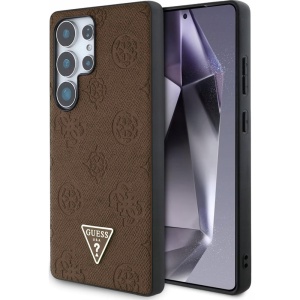 Husa pentru Samsung Galaxy S25 Ultra - Guess Peony Grained Hot Stamp Triangle Logo MagSafe (GUHMS25LPGBTMW) - Brown - Img 1