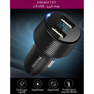 Incarcator Auto 2x USB 18W, 3.4A - Yesido (Y31) - Black - Img 7