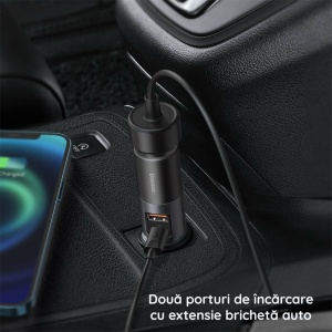 Incarcator auto Baseus Share Together 1xUSB 1xUSB-C cu port de expansiune pentru bricheta 120W Quick Charge Negru - Img 8