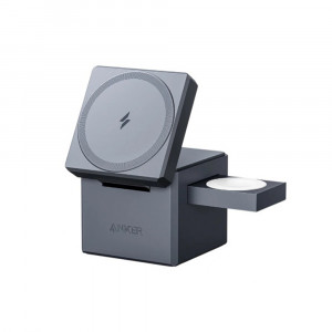 Incarcator wireless magnetic Anker 3-in-1 Cube MagSafe 15W Fast Charging Pliabil Negru