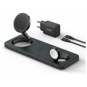 Incarcator wireless pliabil Anker MagGo 3-in1 Stand Qi 2.0 15W Negru