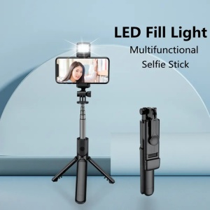 Mini Selfie Stick cu Telecomanda, LED, 67cm - Techsuit (S03-S) - Black - Img 2