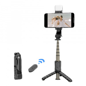 Selfie Stick cu Trepied si Telecomanda, 70cm, Mini - Techsuit (Q10s) - Black - Img 1