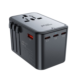 Adaptor pentru Priza 3x Type-C, EU, UK, AUS, US, GaN, PD75W - Acefast (Z1) - Black - Img 1