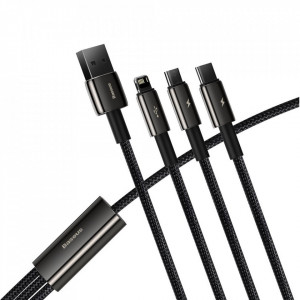 Cablu de Date USB la Type-C, Lightning, Micro-USB - Baseus Tugsten Gold (CAMLTWJ-01) - Black - Img 3