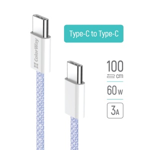 Cablu Type-C, 60W, 1m - ColorWay (CW-CBPDCC061-PU) - Purple - Img 2
