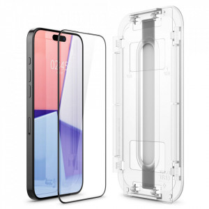 Folie pentru iPhone 15 Pro (set 2) - Spigen Glas.tR EZ FIT - Black - Img 3