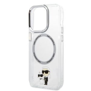 Husa iPhone 14 Pro - Karl Lagerfeld Hardcase MagSafe (KLHMP14LHNKCIT) - Transparent Iconic Karl&Choupette - Img 3