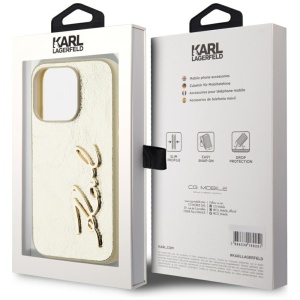 Husa iPhone 15 Pro - Karl Lagerfeld Hardcase Leather (KLHCP15LPFMFBKMD) - Gold Metal Signature - Img 7