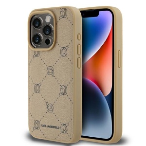 Husa iPhone 15 Pro - Karl Lagerfeld Leather MagSafe (KLHMP15LPGKHPHE) - Beige Karl Head - Img 1