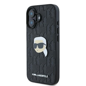 Husa iPhone 16 - Karl Lagerfeld Hardcase Leather Monogram (KLHCP16SPGKLKIPK) - Karl Head Pin - Img 4