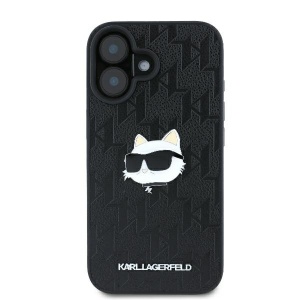 Husa iPhone 16 - Karl Lagerfeld Hardcase Leather Monogram (KLHCP16SPGKLCHPK) - Choupette Head Pin - Img 3