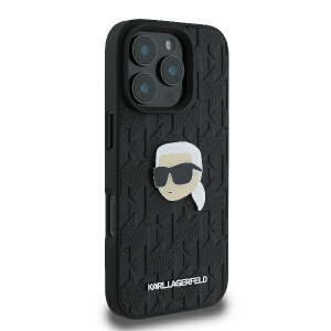 Husa iPhone 16 Pro - Karl Lagerfeld Hardcase Leather Monogram (KLHCP16LPGKLKIPK) - Karl Head Pin - Img 5