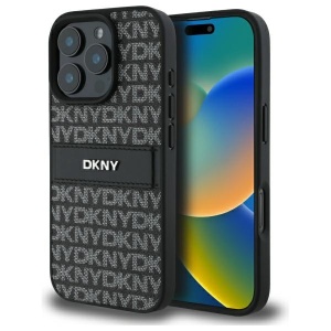 Husa iPhone 16 Pro Max - DKNY Leather Hardcase Texture Pattern Tonal Stripe (DKHCP16XPRTHSLK) - Black - Img 1