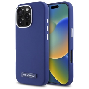 Husa iPhone 16 Pro Max - Karl Lagerfeld Leather MagSafe (KLHMP16XPGMSRPB) - Blue FW Metal Plate - Img 1