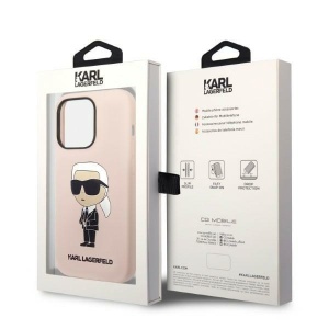 Husa pentru iPhone 14 Pro - Karl Lagerfeld Silicone (KLHCP14LSNIKBCP) - Pink Ikonik - Img 8