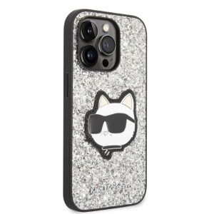 Husa pentru iPhone 14 Pro Max - Karl Lagerfeld Hardcase Glitter (KLHCP14XG2CPS) - Silver Choupette Patch - Img 7