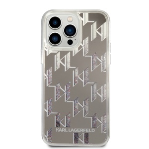 Husa pentru iPhone 14 Pro Max - Karl Lagerfeld Hardcase Liquid Glitter (KLHCP14XLMNMS) - Silver Monogram - Img 3