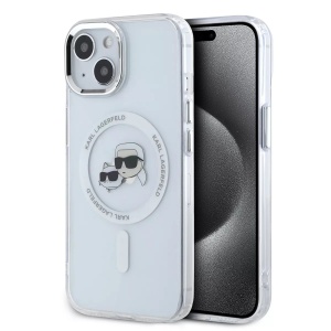 Husa pentru iPhone 15 - Karl Lagerfeld IML MagSafe (KLHMP15SHLSKCH) - White Metal Karl&Choupette Heads