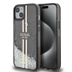 Husa pentru iPhone 15 Plus - Glitter Liquid Glitter Gold Stripes (GUHCP15MLFCSEGK) - Black