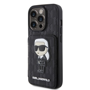 Husa pentru iPhone 15 Pro - Karl Lagerfeld Saffiano Cardslots and Stand (KLHCP15LSAKKNSCK) - Monogram Ikonik - Img 4