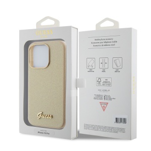 Husa pentru iPhone 15 Pro Max - Guess Glitter Glossy Script (GUHCP15XPGMCSD) - Sparkle Beige - Img 7