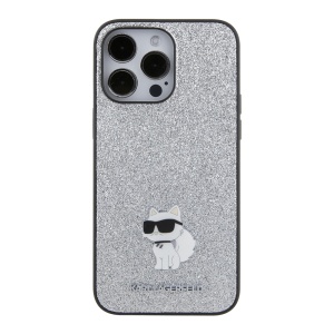 Husa pentru iPhone 15 Pro Max - Karl Lagerfeld Hardcase Glitter Fixed (KLHCP15XGCNPSG) - Silver Choupette Logo - Img 2