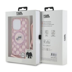 Husa pentru iPhone 15 Pro Max - Karl Lagerfeld IML Crossbody MagSafe (KLHMP15XHCKCKLCP) - Pink Monogram Karl&Choupette Head - Img 6